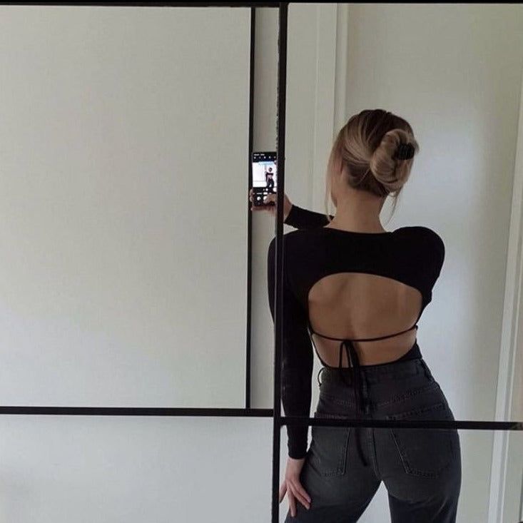 Nella Long Sleeve Open Back Crop Top