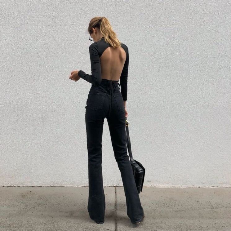 Nella Long Sleeve Open Back Crop Top