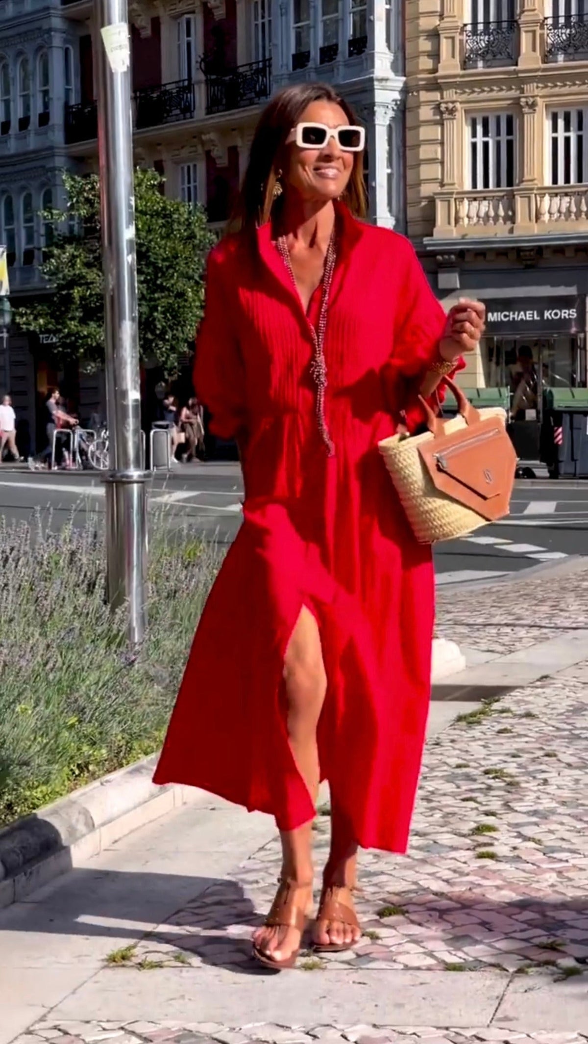 Collar Button Front Long Sleeve High Split Shirt Midi Dress
