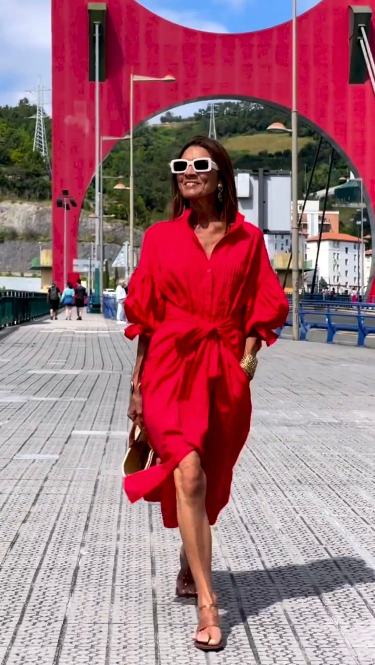 Collar Button Front Long Sleeve High Split Shirt Midi Dress - View 5