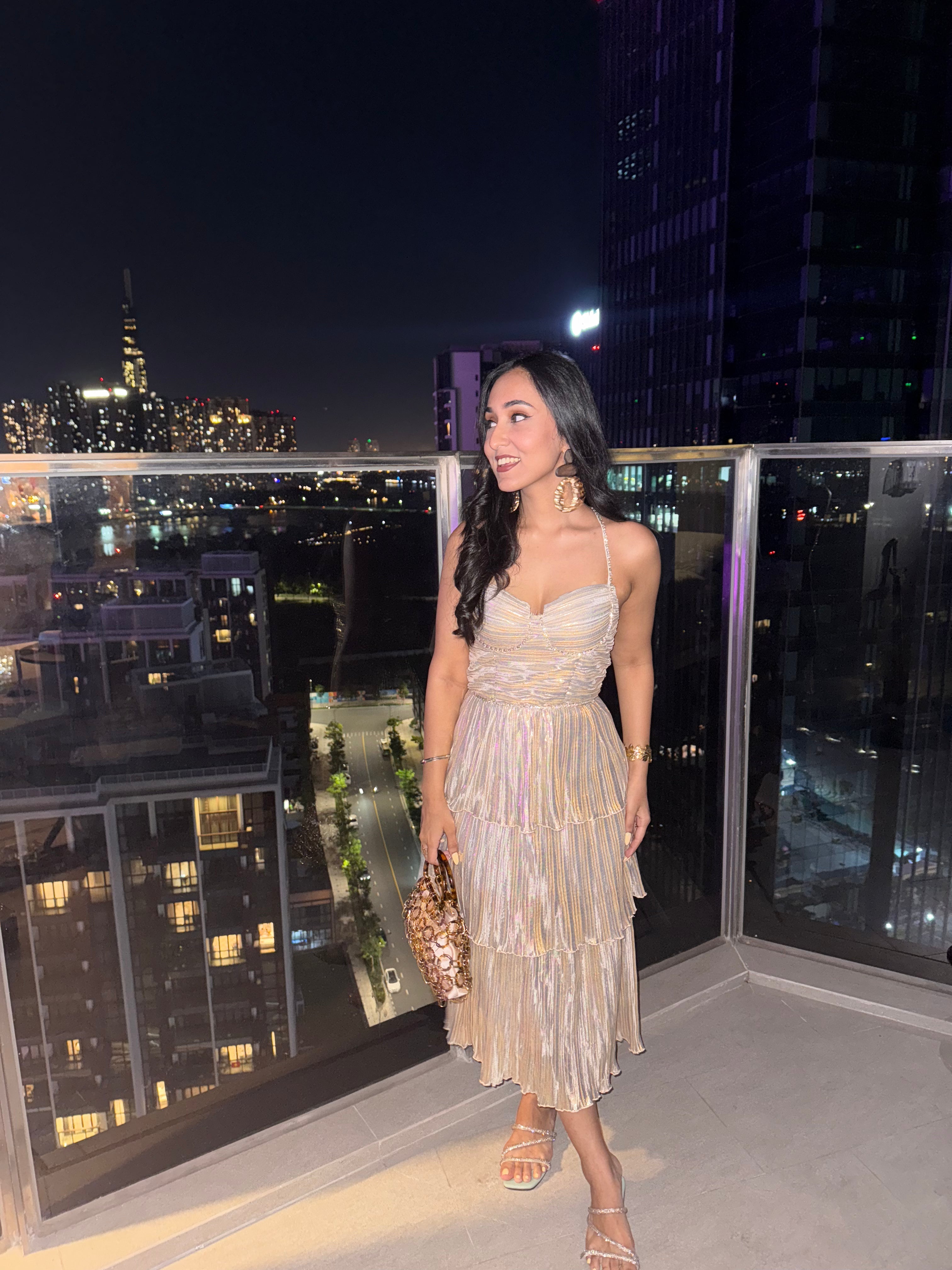 Party Ruffle Midi Dress - Champagne - Fashionpara