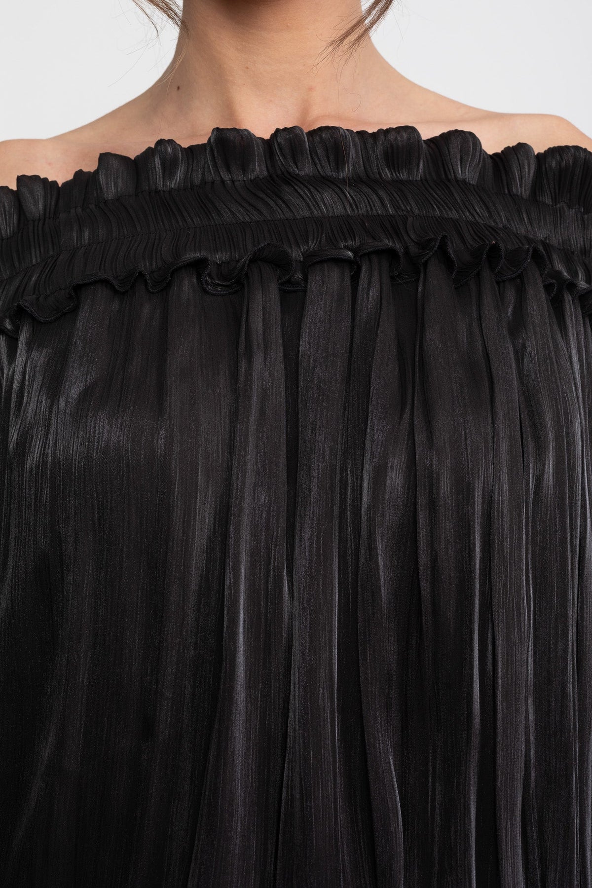 Off-Shoulder Ruffle Mini Dress With Draped Sleeves - Black - View 8
