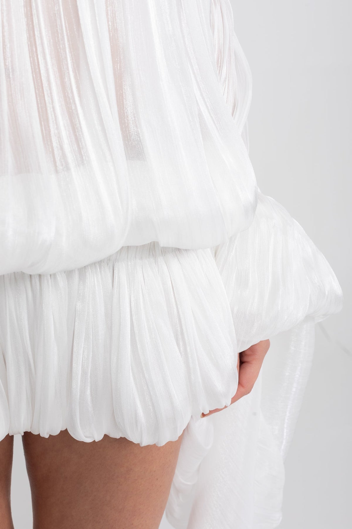 Off-Shoulder Ruffle Mini Dress With Draped Sleeves - White - View 7