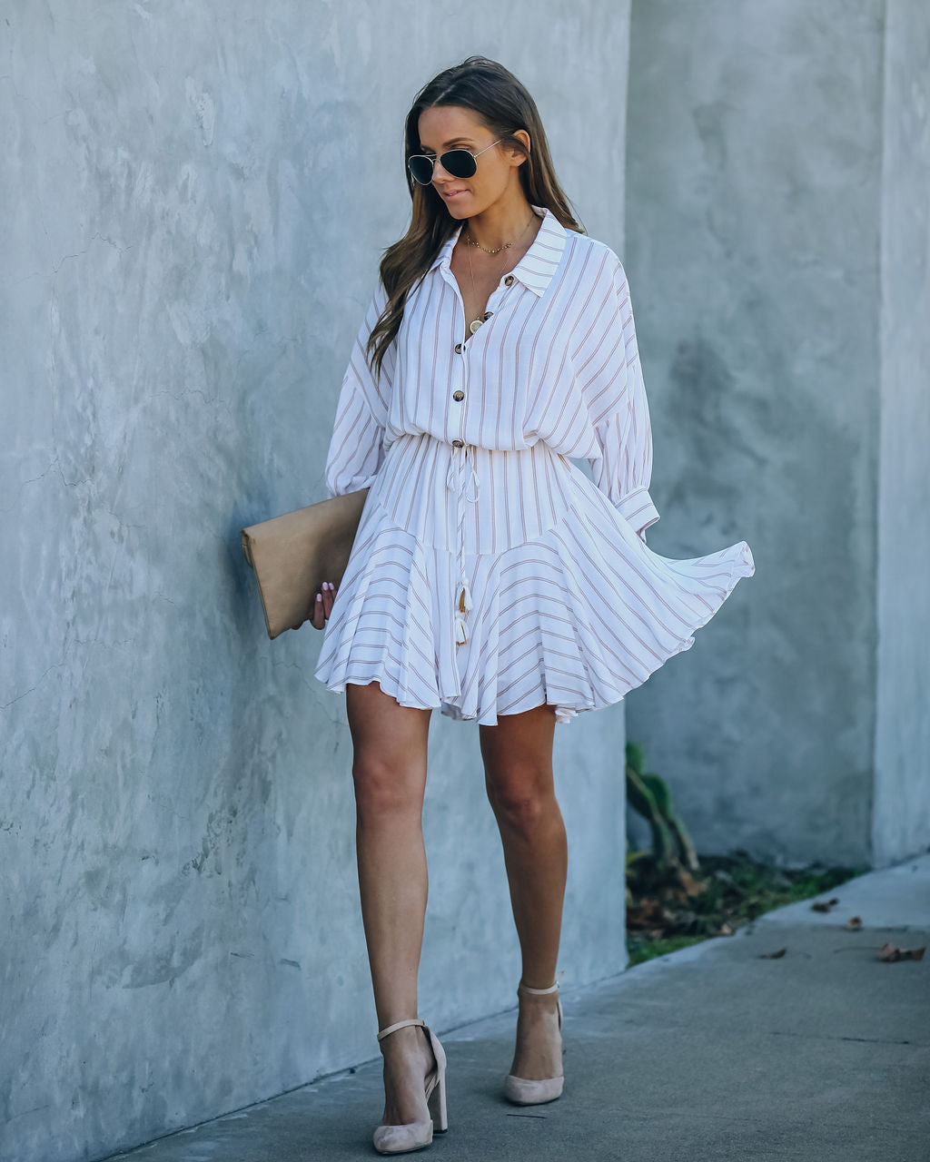 Hina Striped Button Down Shirt Dress