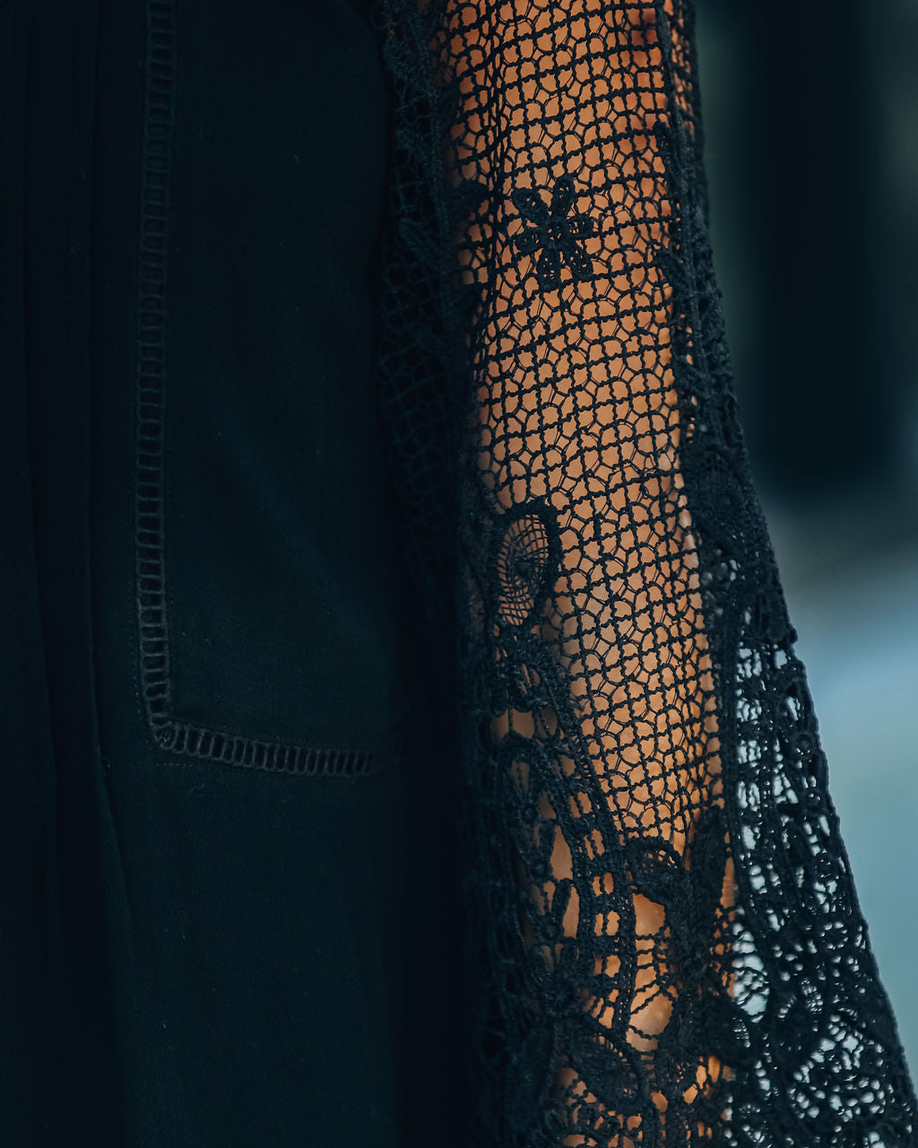Crochet Lace High Neck Long Sleeve Shift Mini Dress