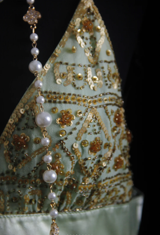 Classy Light Green Spaghetti Straps Chiffon Sequin Beaded Long Birthday Prom Dress Party Gown D1683