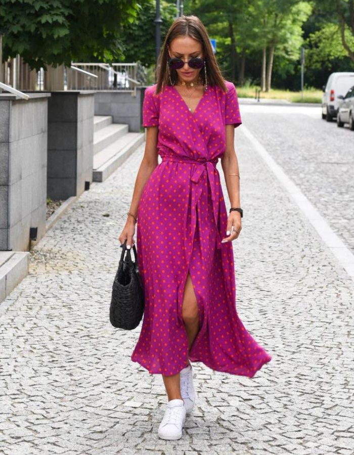Wrap Front V-Neck Short Sleeve Belted Midi Dress - View 3