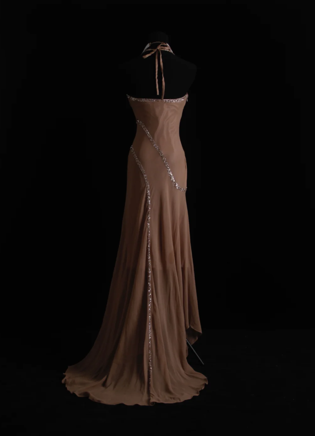 Classy Halter Chiffon Sequin Beaded Mermaid Long Wedding Guest Dress Formal Party Dress D1663