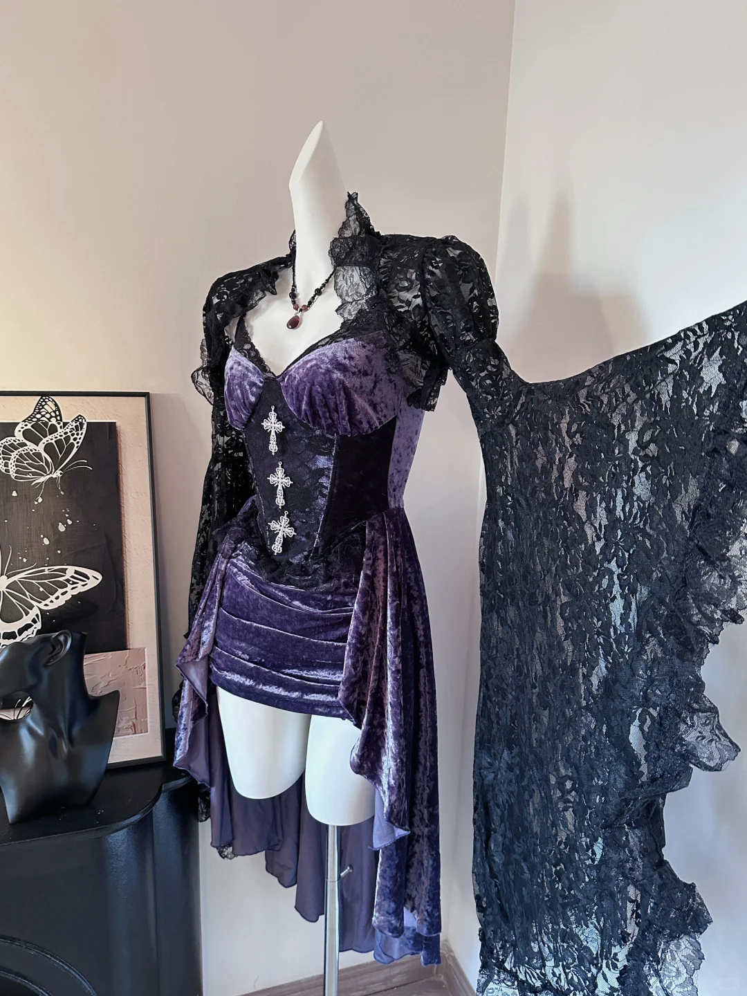 Pretty Spaghetti Straps Purple Velvet Lace Short Birthday Dress Formal Homecoming Dress Cocktail Dress S629