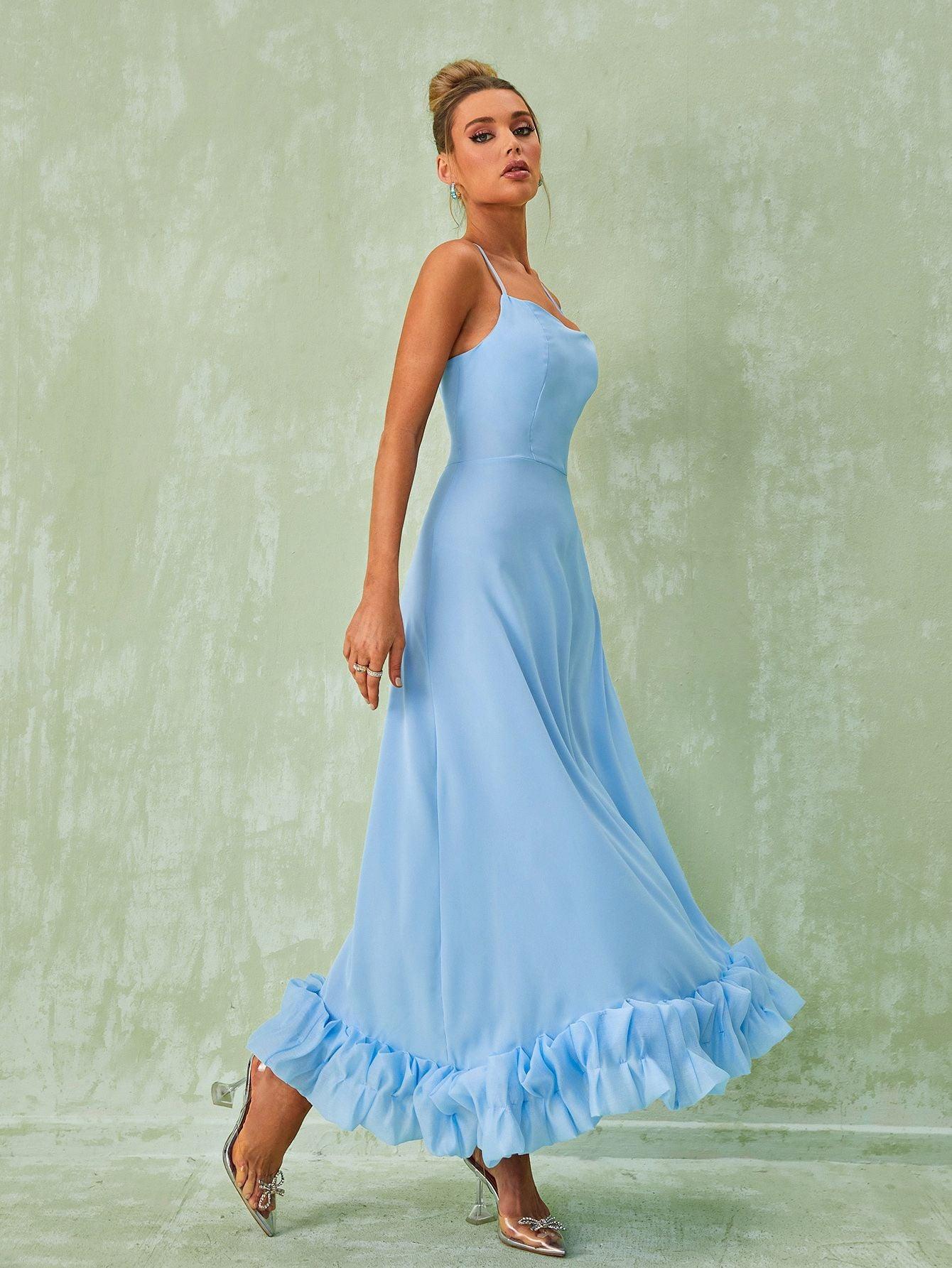 Ilsa Spaghetti Midi Dress In Blue