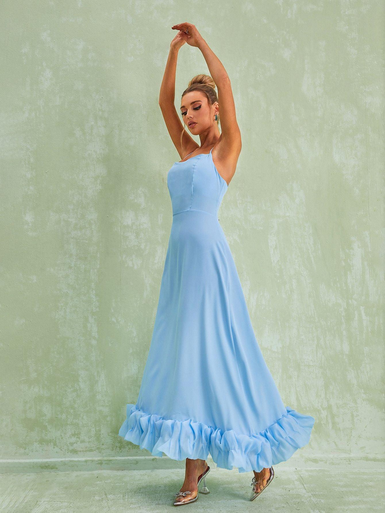 Ilsa Spaghetti Midi Dress In Blue