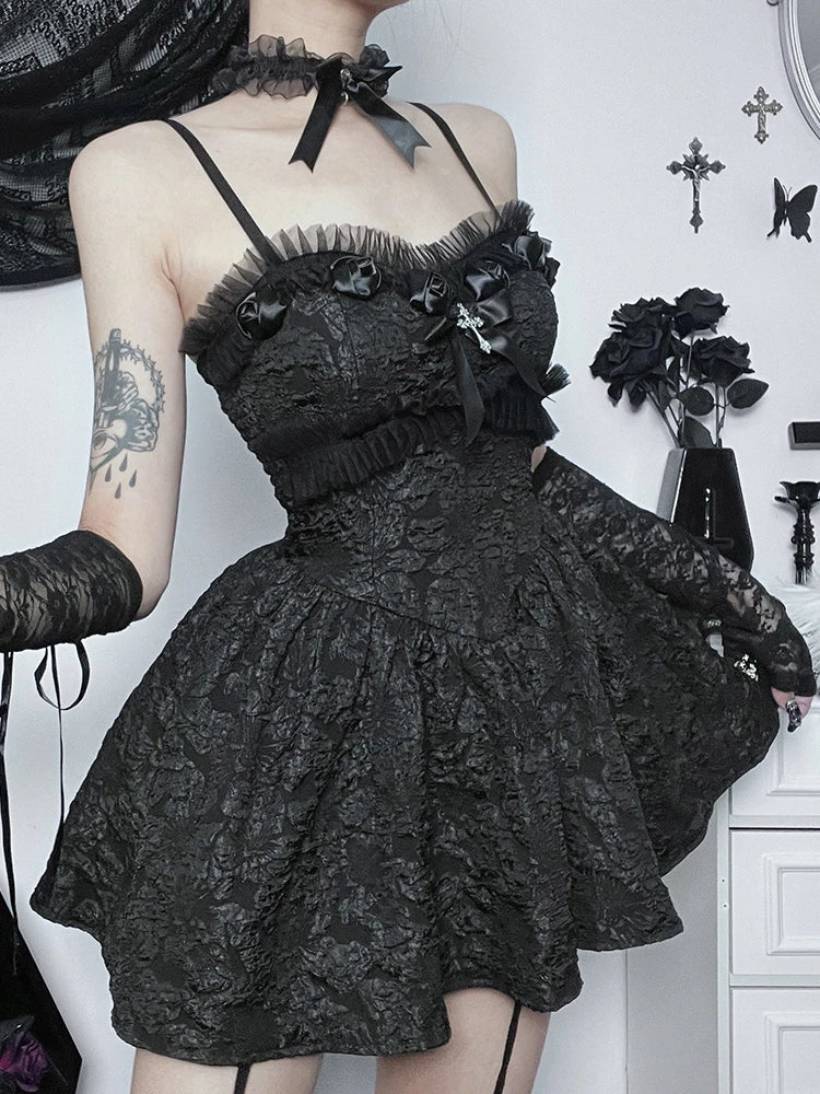 Jacquard Sweetheart Rosette Fit & Flare Mini Dress