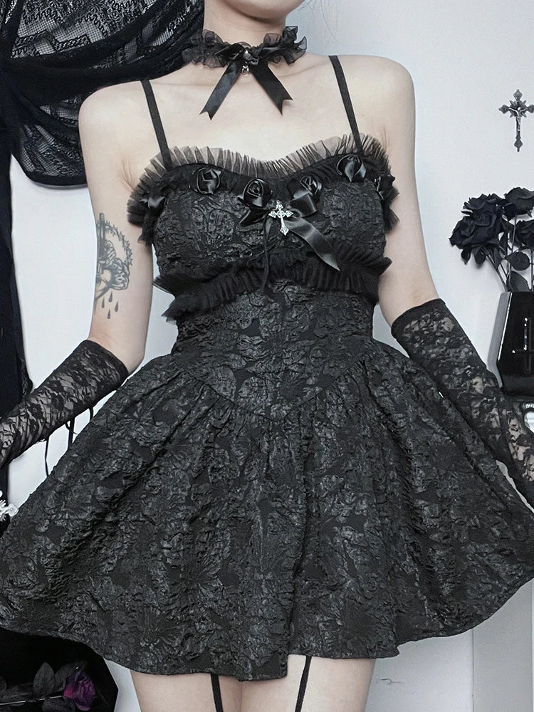 Jacquard Sweetheart Rosette Fit & Flare Mini Dress