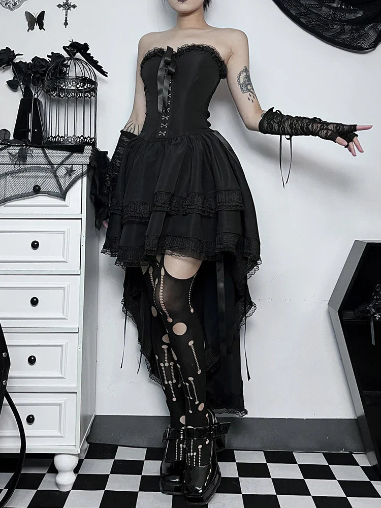 Halloween Lace Patchwork Corset Midi Dress