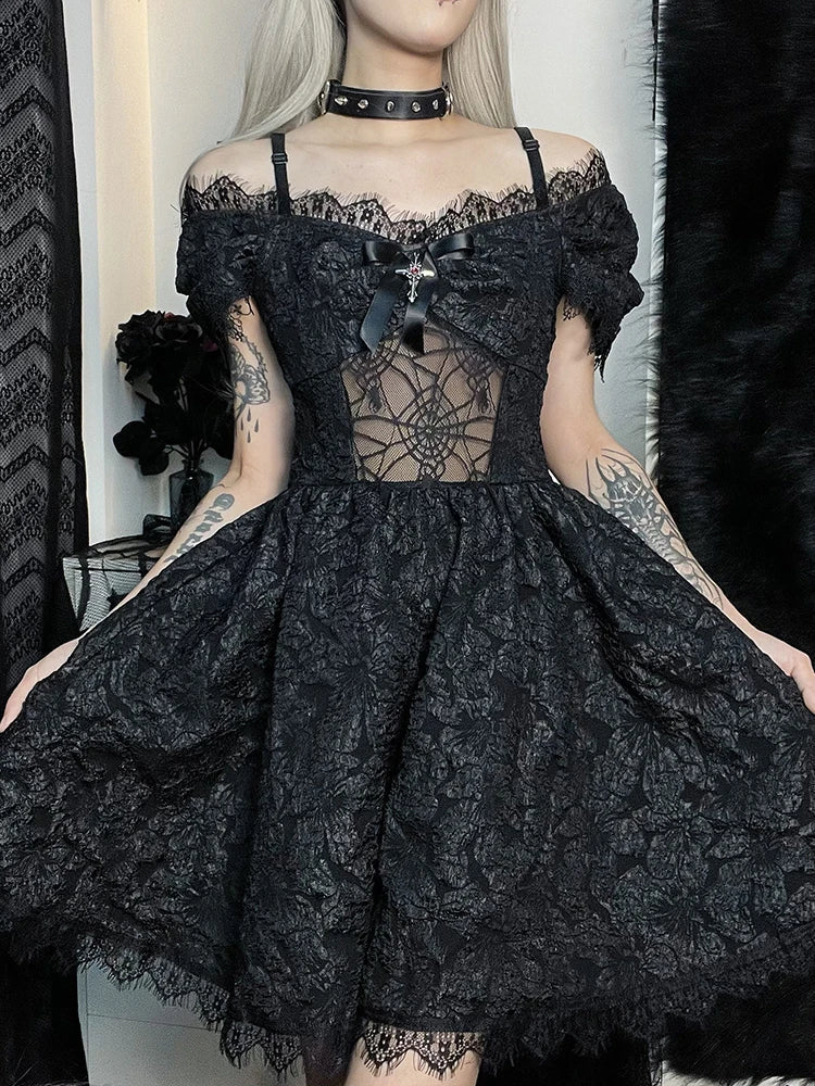 One Shoulder Lace Cutout A-Line Party Mini Dress - View 7