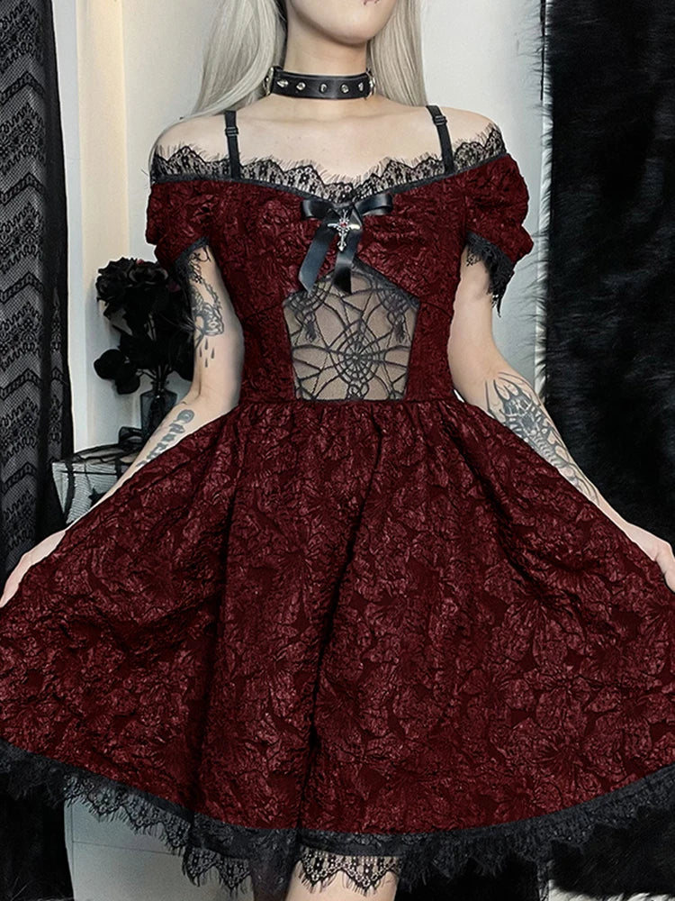 One Shoulder Lace Cutout A-Line Party Mini Dress - View 10
