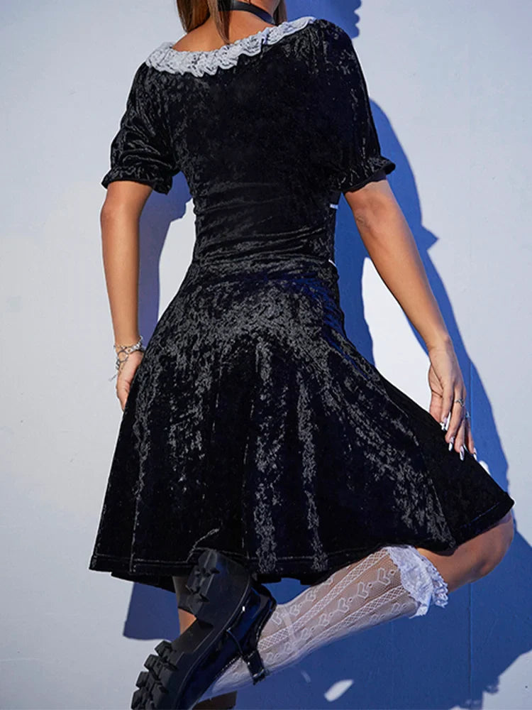 Black Velvet Harajuku Corset A-Line Summer Fashion Party Dress - Fashionpara