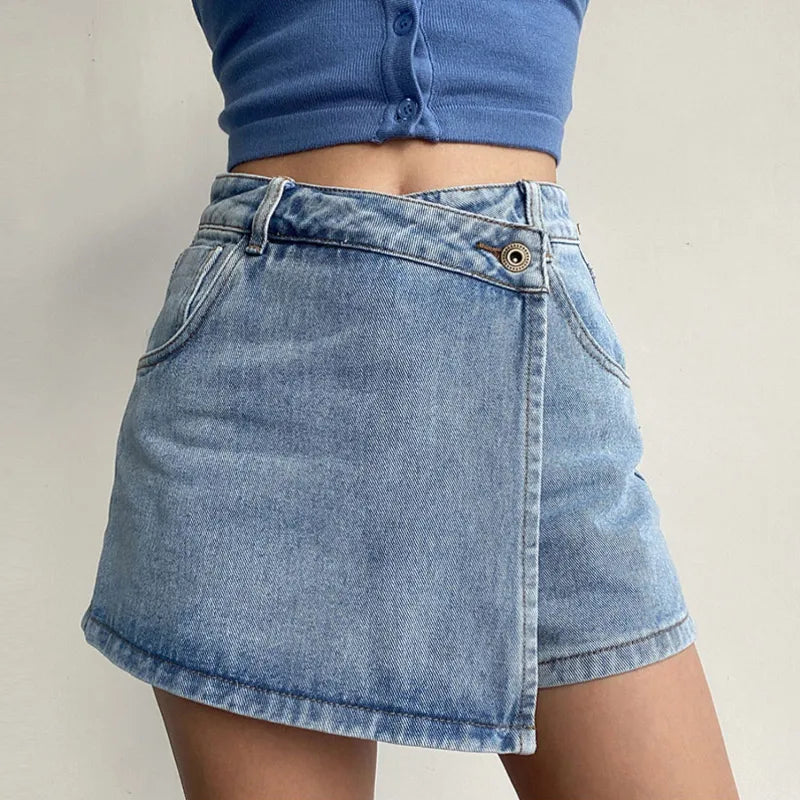 Irregular High Waist Denim Skirt
