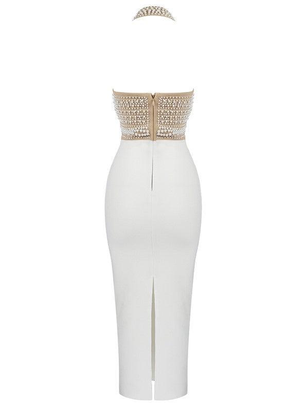 Pearl-Embellished Halter Bandage Top & Skirt Set 8