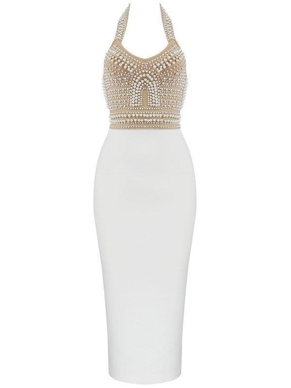 Pearl-Embellished Halter Bandage Top & Skirt Set 6
