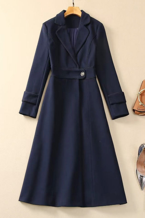 Mislish Elegant Dark Navy Long Sleeve Coat for Sophisticated Style
