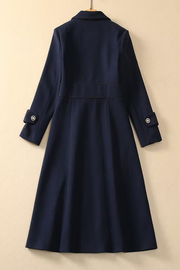 Mislish Elegant Dark Navy Long Sleeve Coat for Sophisticated Style