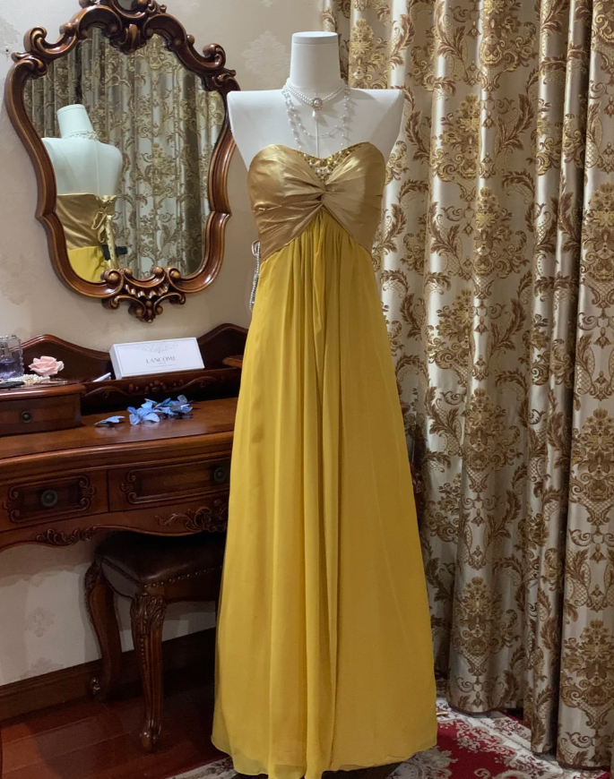 Stylish Strapless Beaded Satin Chiffon Long Wedding Guest Dress Formal Birthday Party Dress D1717