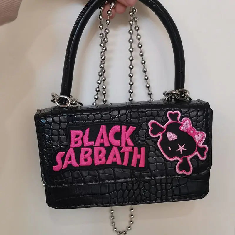Harajuku Y2K Gothic Punk Chain Handle Casual Crossbody Vintage Black Bag Halloween