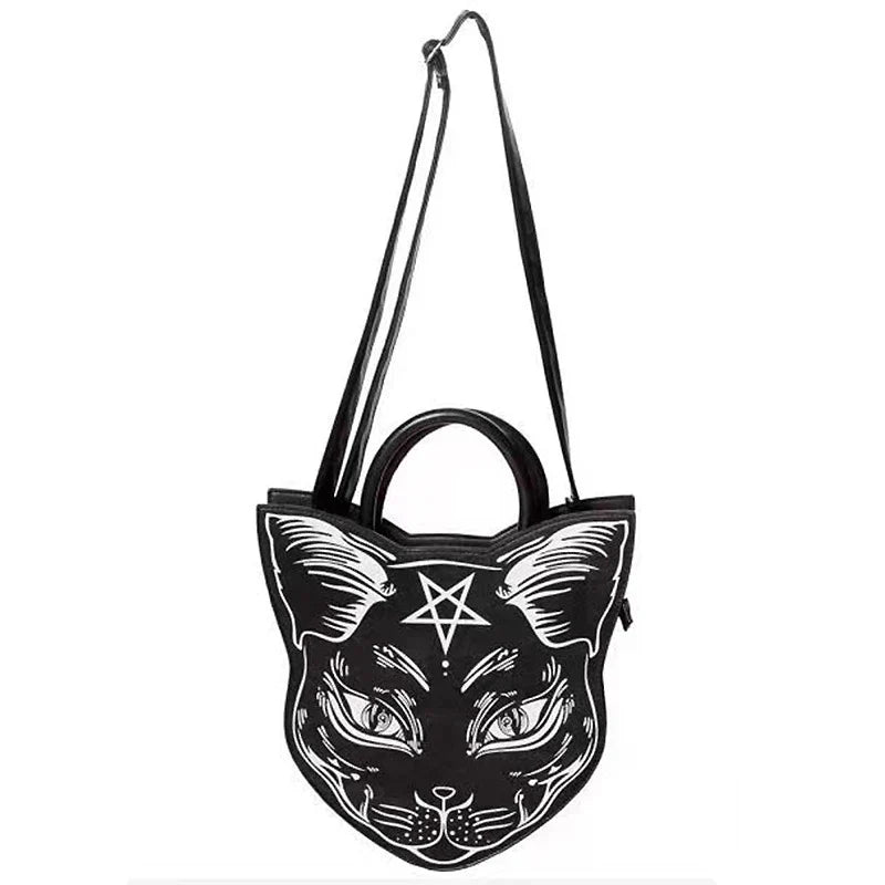 Gothic Punk Style Pentacle Cat Top Handle Fashion Bag Black / (30Cm Halloween