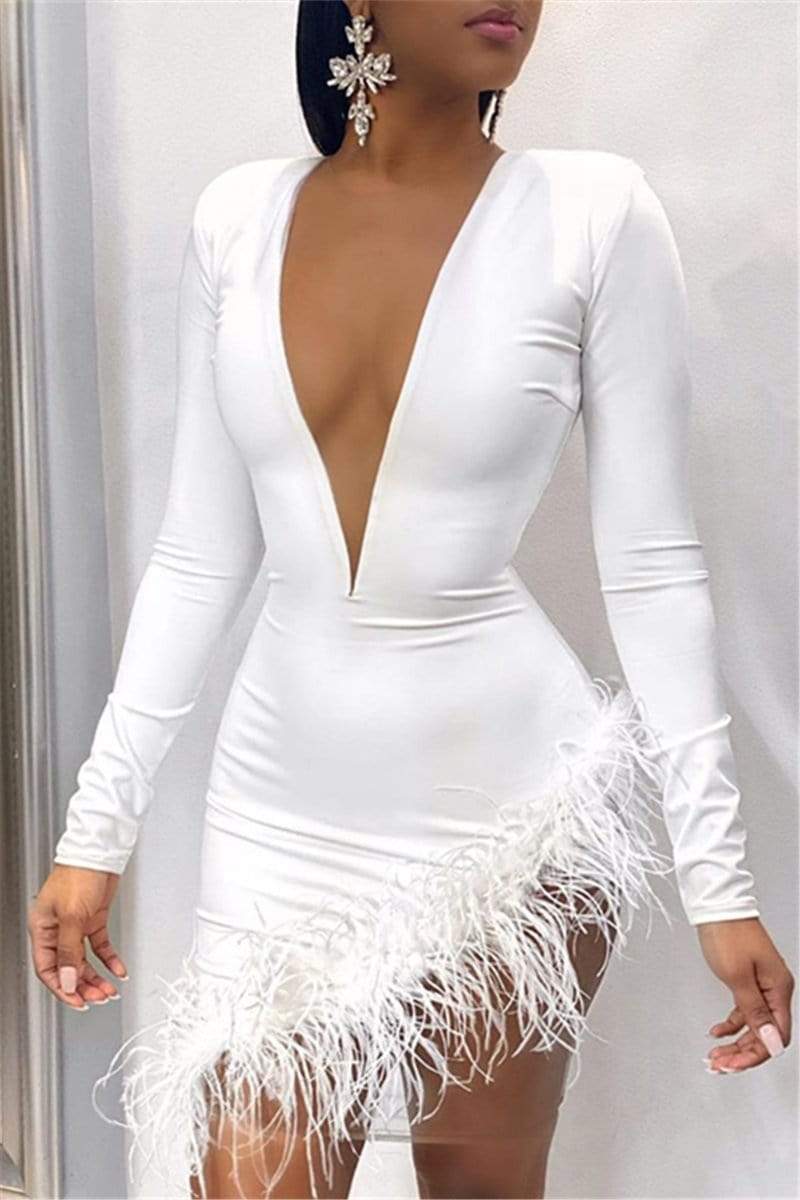 Sexy Feather Mesh Gauze Dress - Fashionpara