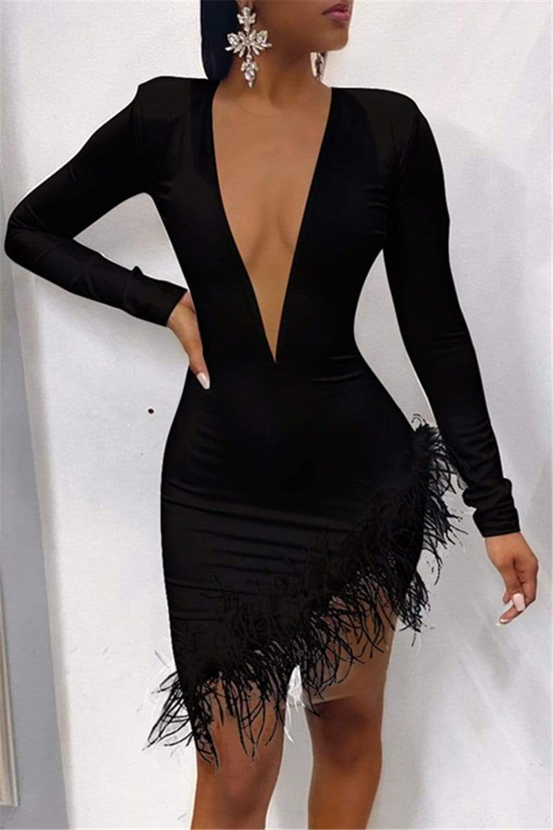 Sexy Feather Mesh Gauze Dress - Fashionpara