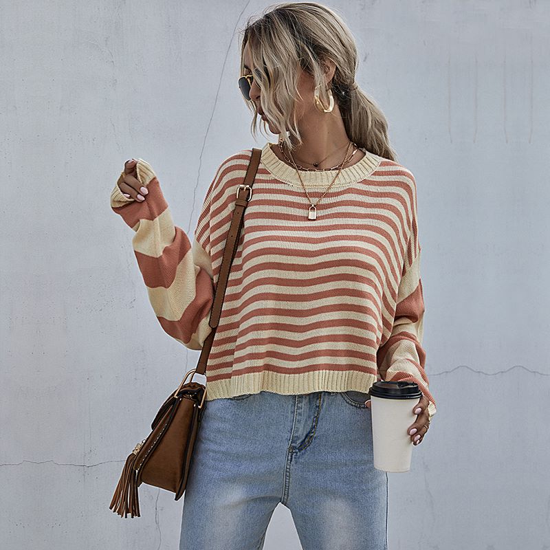 Drop Shoulder Striped Fall Sweater