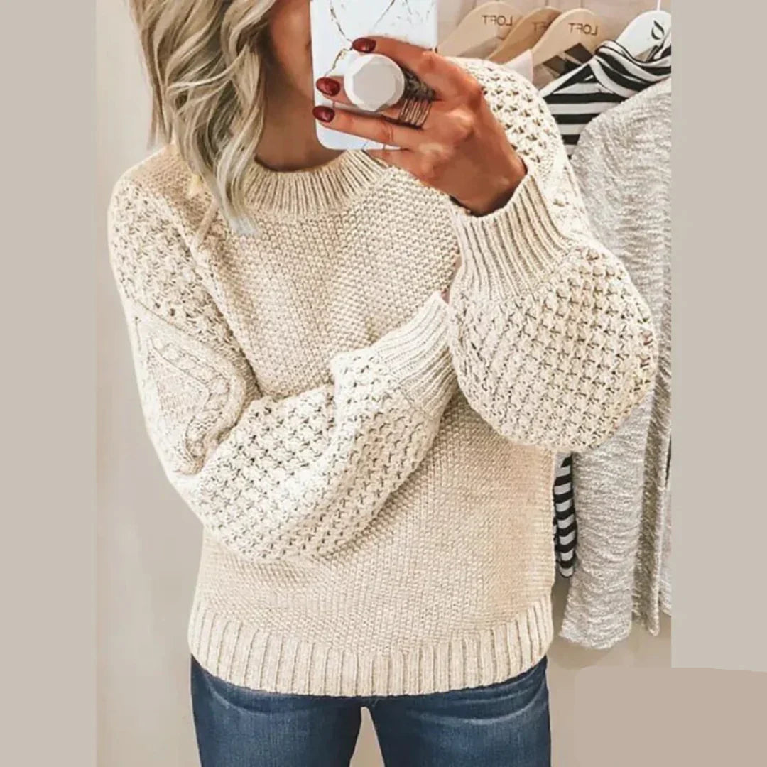 Mock Neck Long Sleeve Textured Knit Sweater