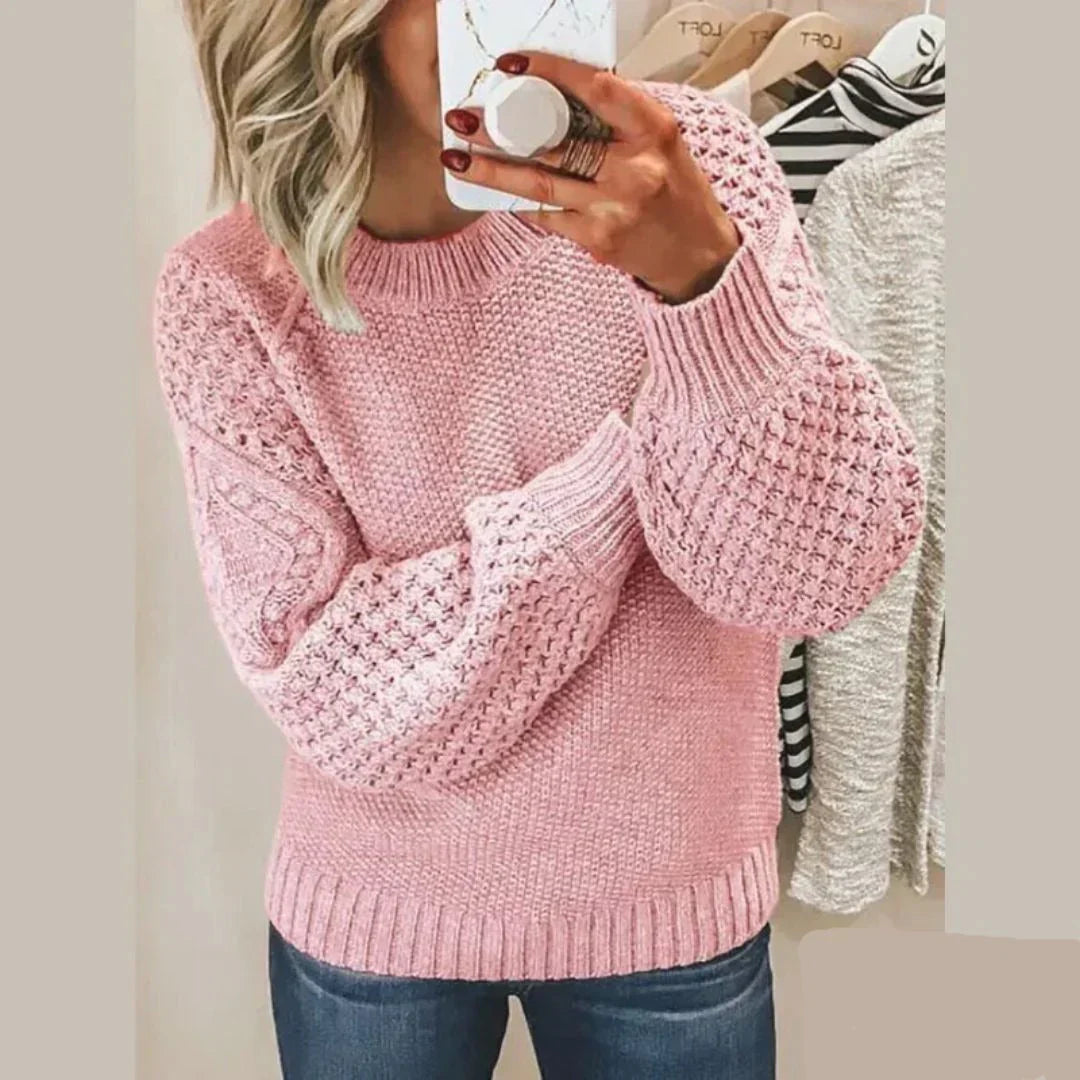 Mock Neck Long Sleeve Textured Knit Sweater 2