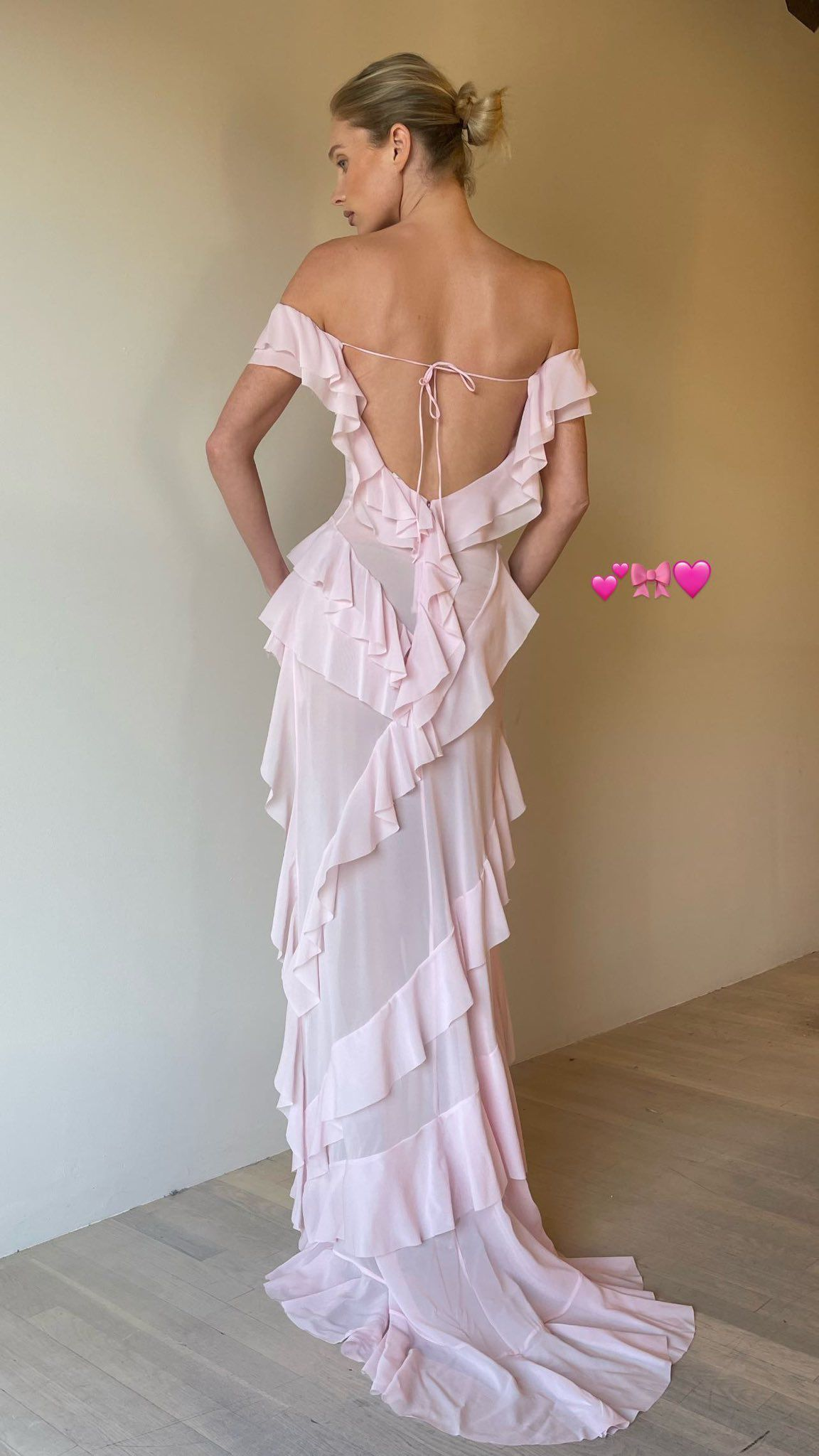Sexy Off The Shoulder Pink Chiffon Ruffle Slit Long Party Dress Evening Gown(Add Lining) D1467