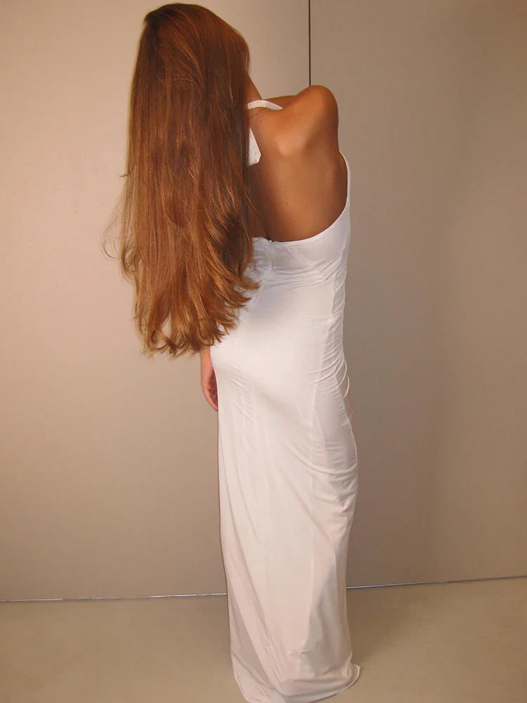Backless 3D Flowers White Vacation Dress