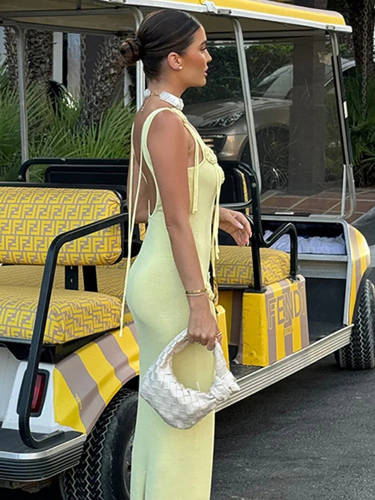 Knit 3D Flowers Vacation Dress