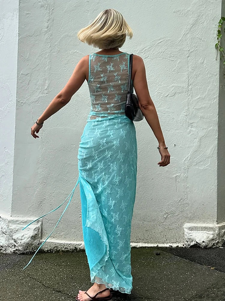 Patchwork Lace V-neck Skirt Vacation Dress