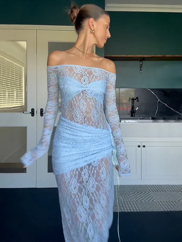 Off Shoulder Lace Vacation Dress