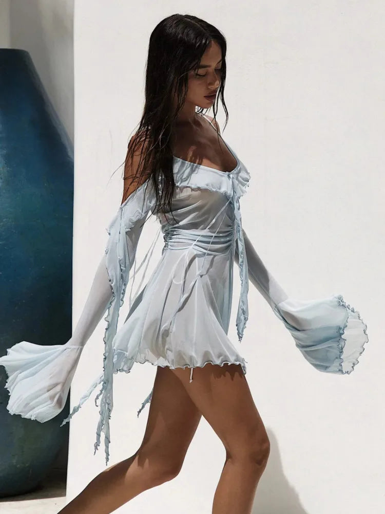 Sexy Mesh Black Long Sleeve Vacation Dress