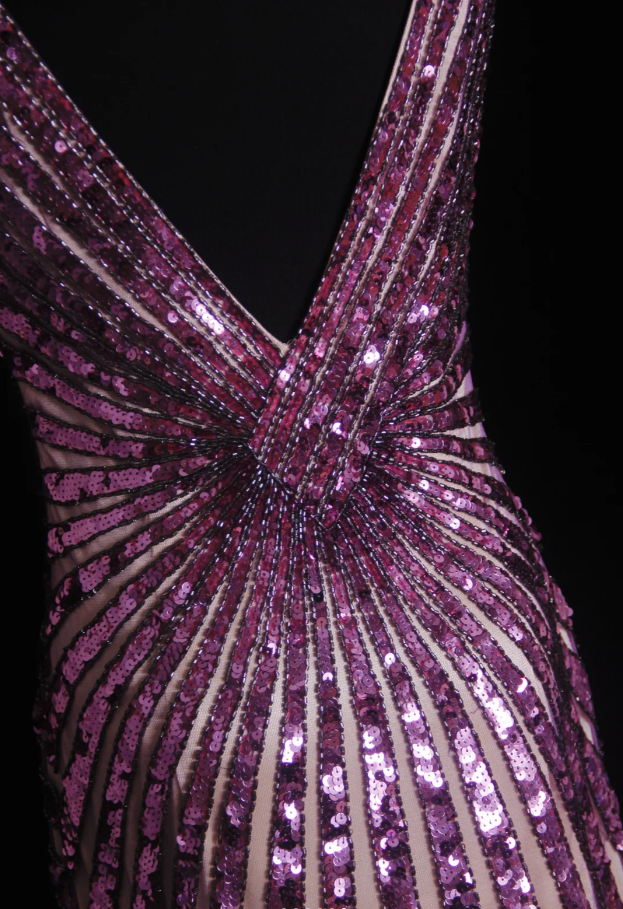 Sparkly V NecK Purple Tulle Sequin Mermaid Evening Dress Long Party Gown D1158