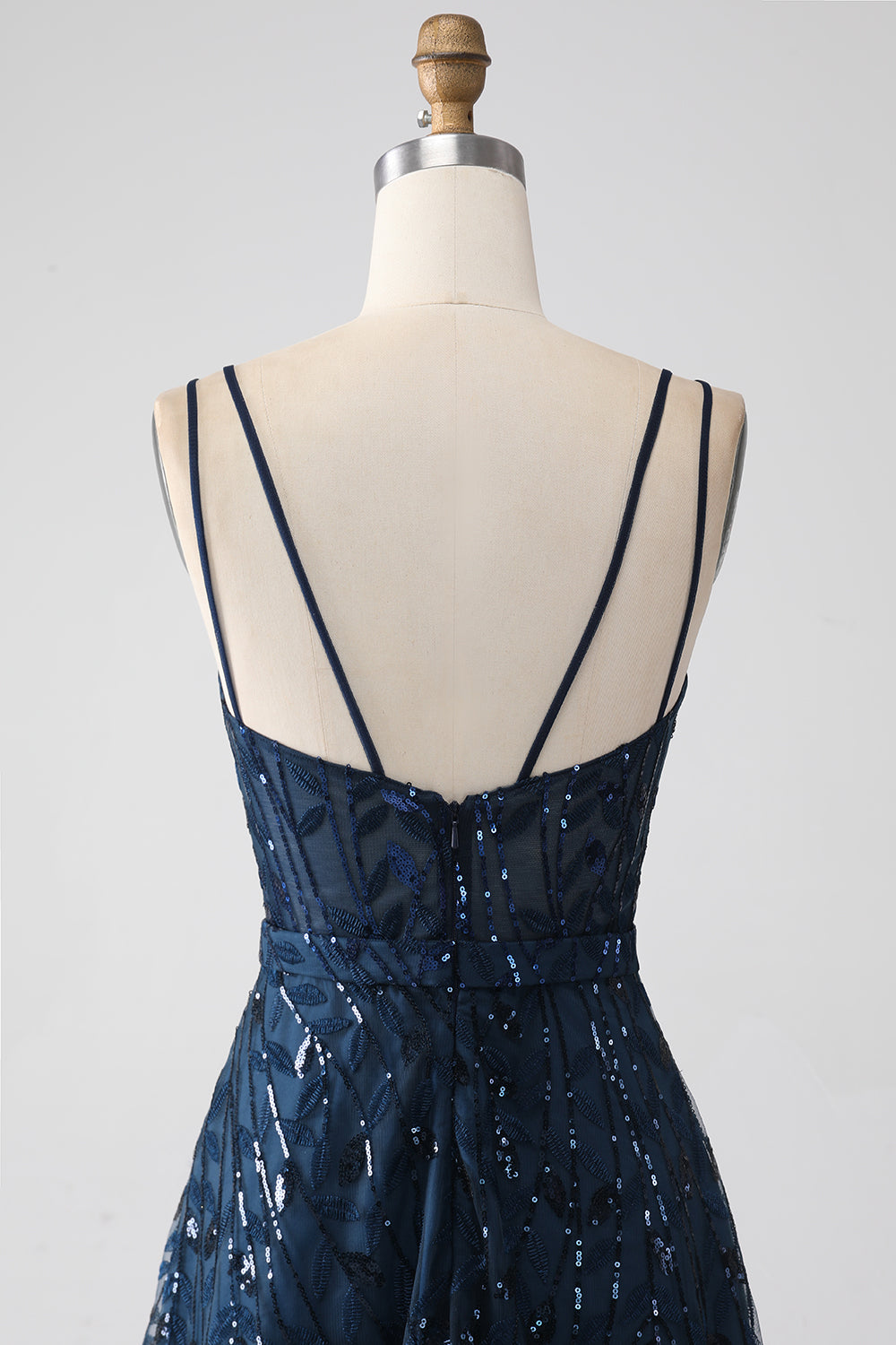 A-Line Dark Navy Spaghetti Straps Long Prom Dress with Slit