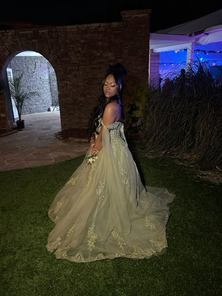 Elegant Off the Shoulder Green Tulle Appliqued Ball Gown Birthday Party Dress D1285