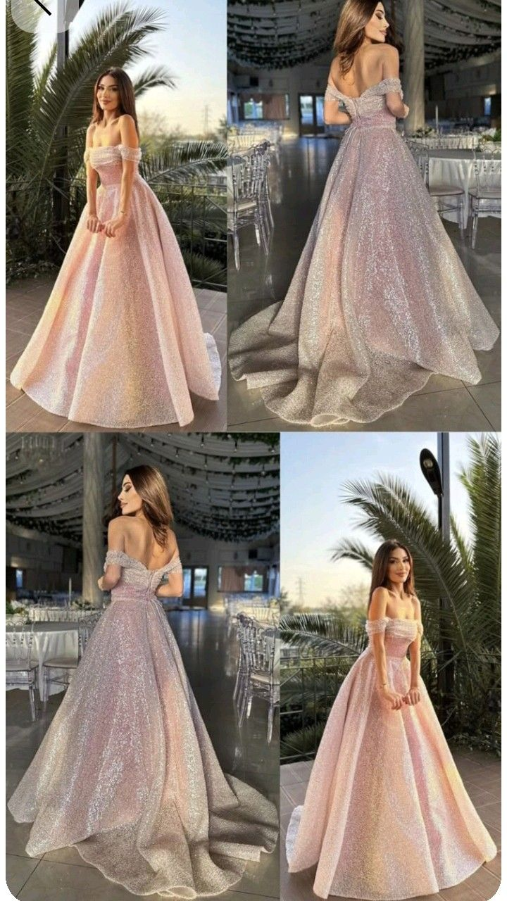 Elegant Pink Off The Shoulder Sequin Long Party Dress Prom Gown D1320