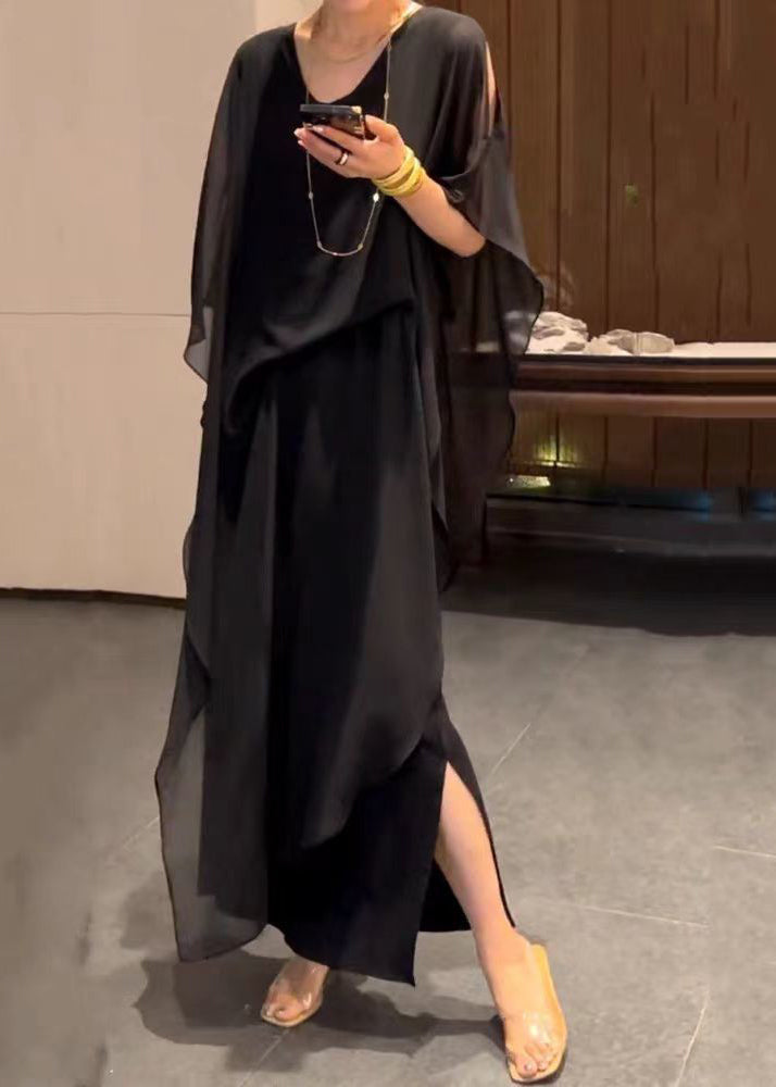 Floral Jacquard Sheer Cape Overlay Handkerchief Hem Midi Dress - View 3