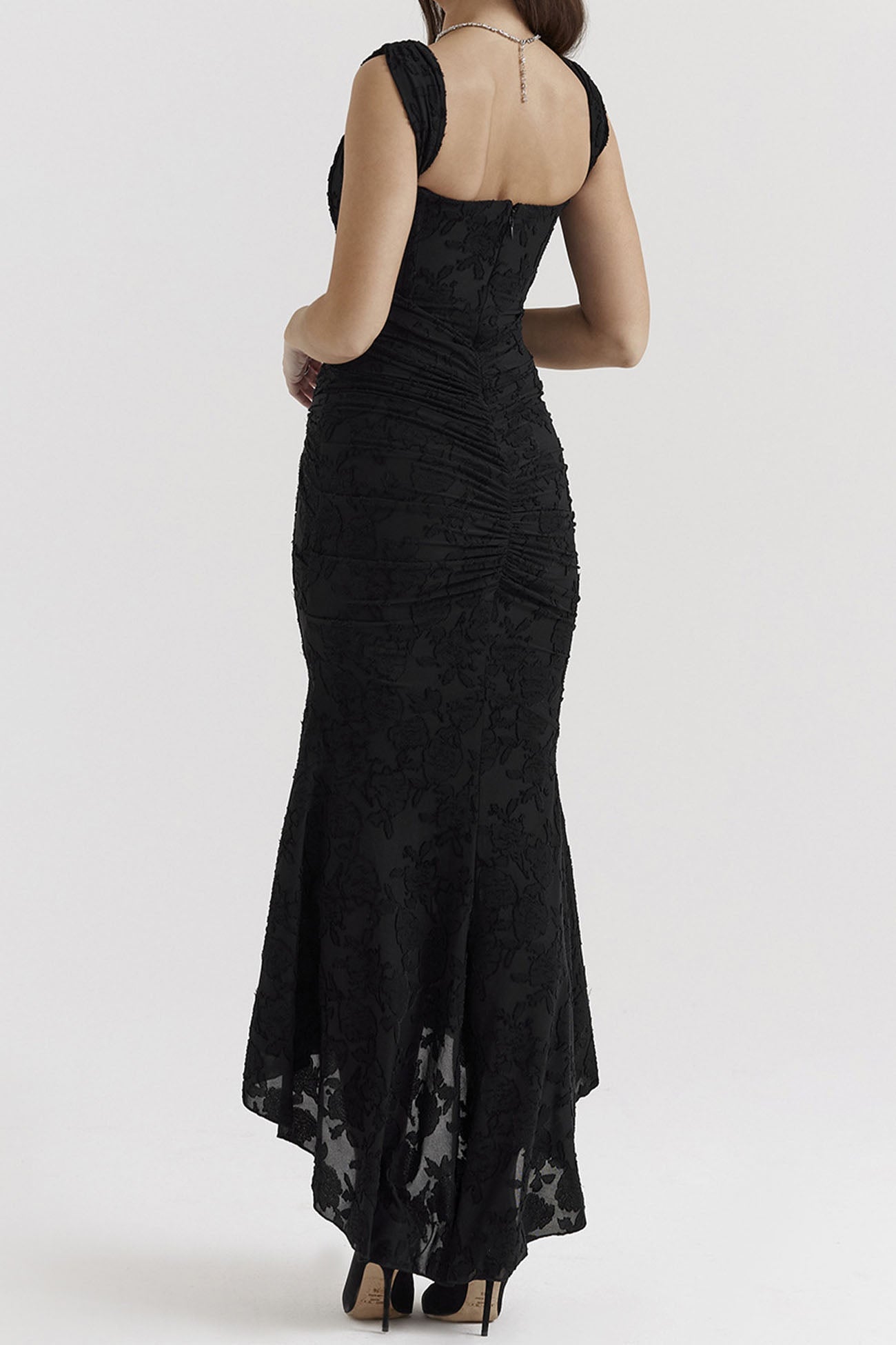 Jacquard Ruched Sleeveless Mermaid Maxi Dress