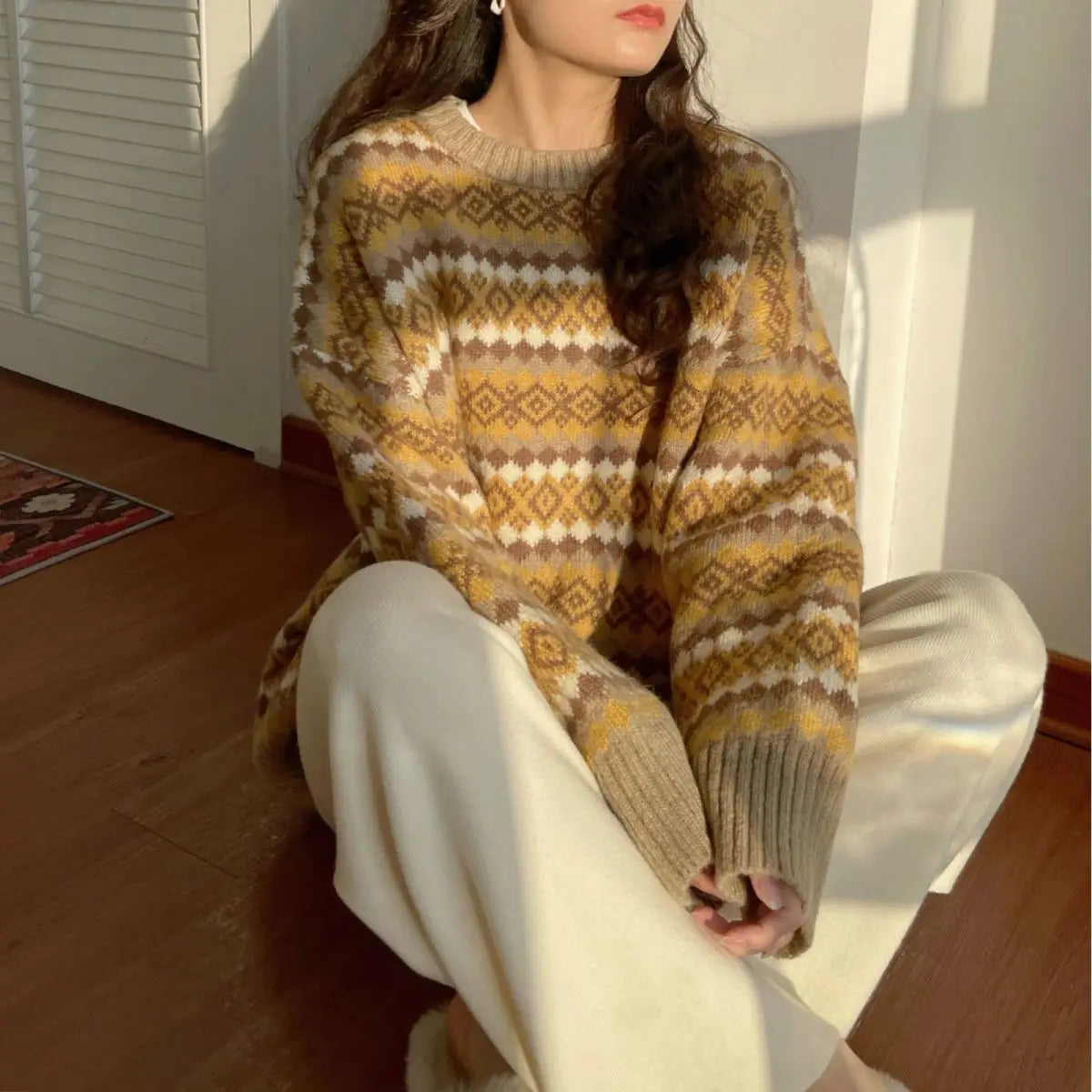 Japanese Retro Jacquard Striped High-end Sweater