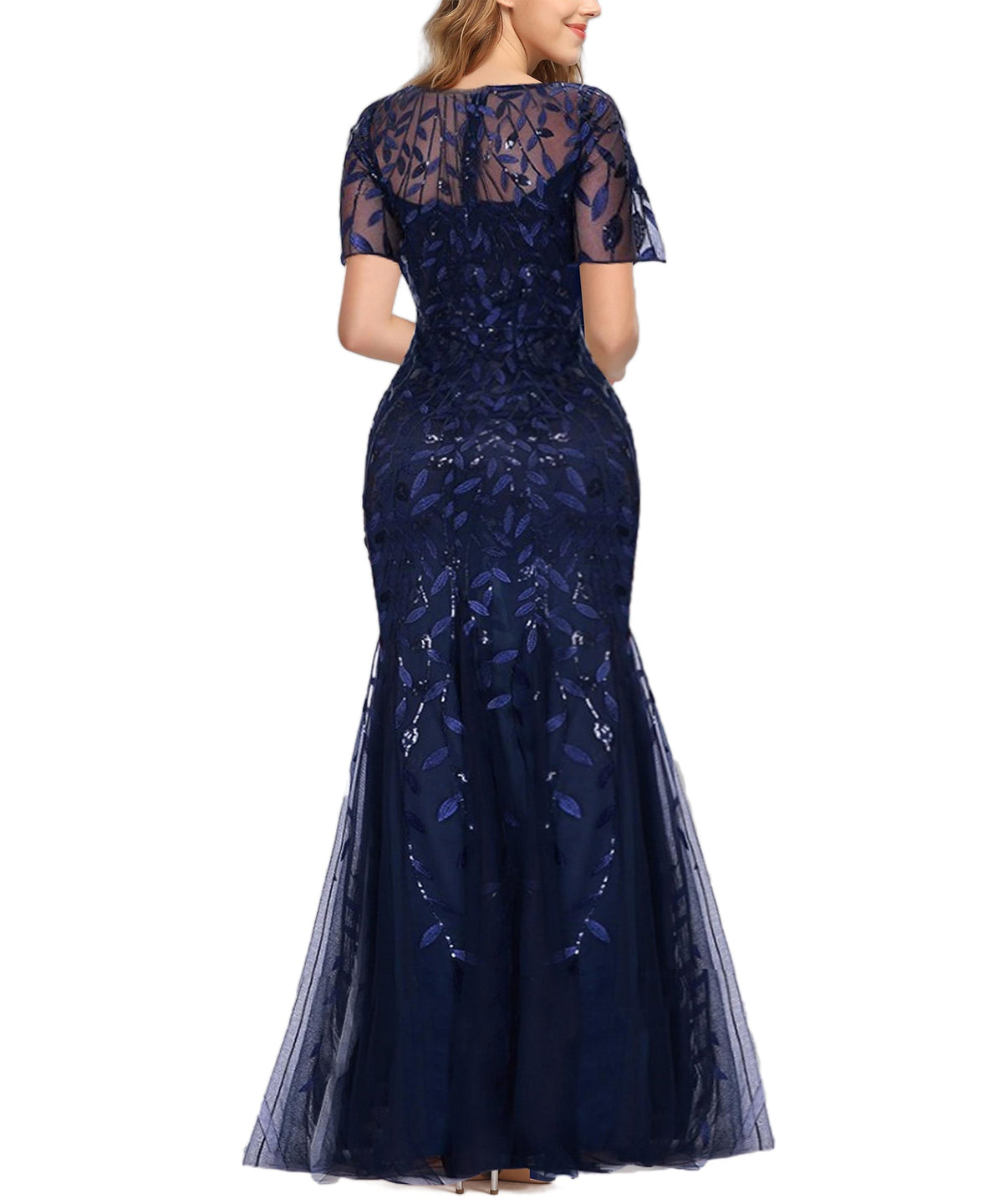 Jewel Neck Short Sleeve Floor Length Tulle Dress - View 14