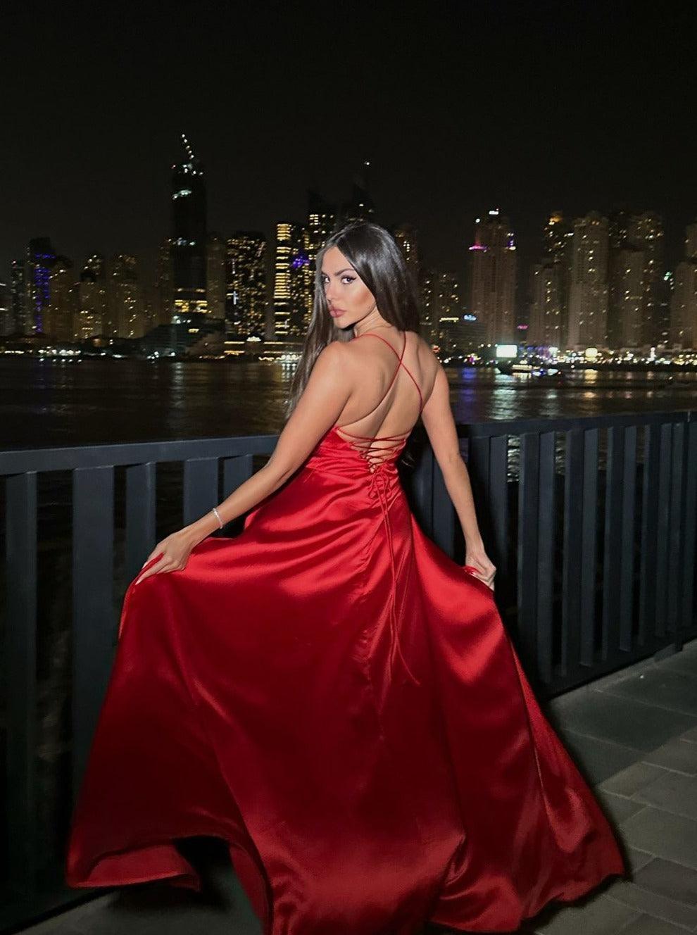 Jezebel Satin Plunge Split Maxi Dress