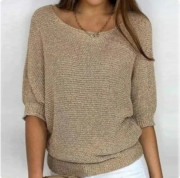 Three - Quarter Sleeve  Elegant  Purple Sweater